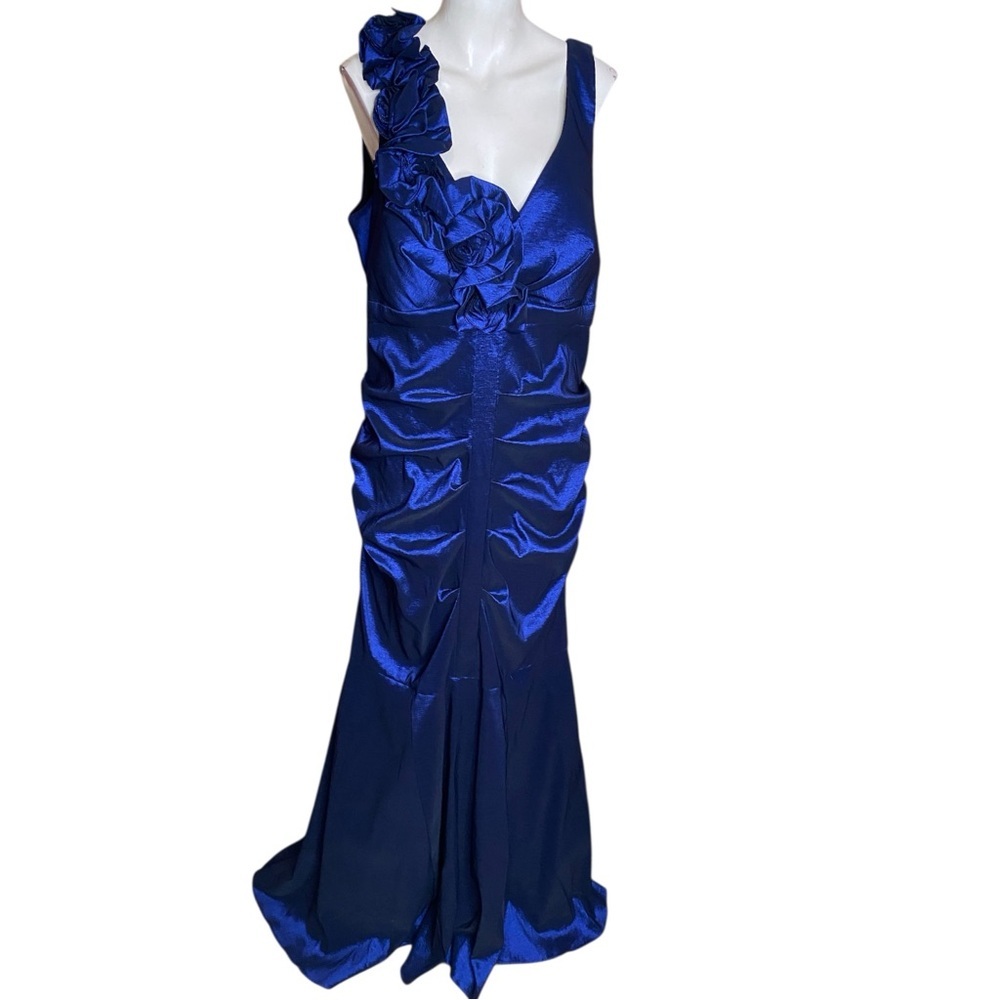 Xscape Woman Opulent Blue with an Iridescent Sheen Mermaid Gown Size 14